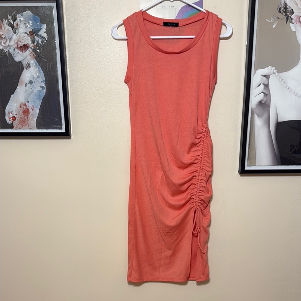 Coral Sleeveless Ruched Dress